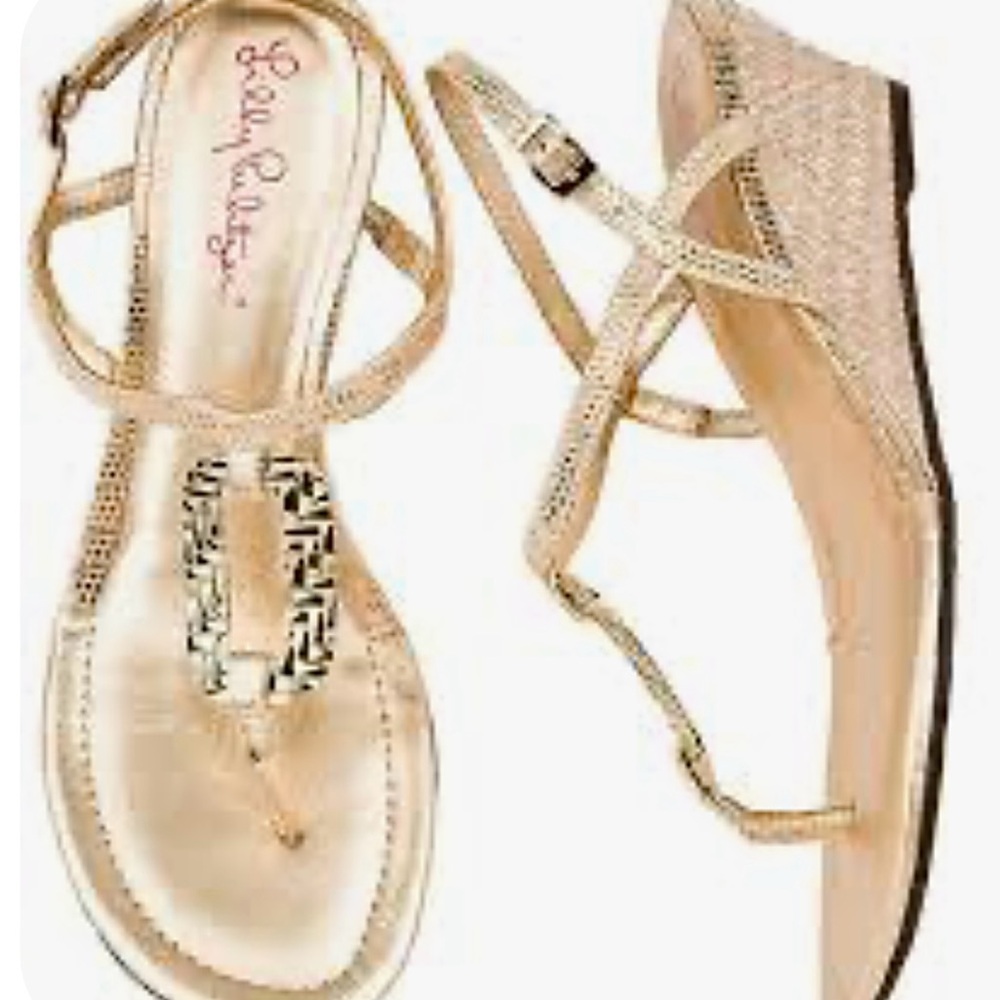 Lilly Pulitzer Good As Gold Metallic Wedge Sandals